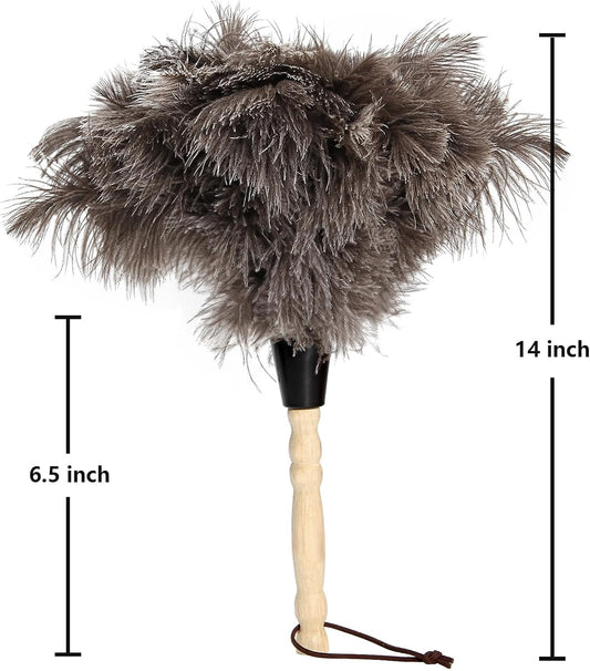 2pcs Ostrich Feather Dusters Natural Feathers Duster with Wooden Handle Natural Ostrich Feathers for Home Cleaning and Office Finishing Duster(2pcs,Length14”