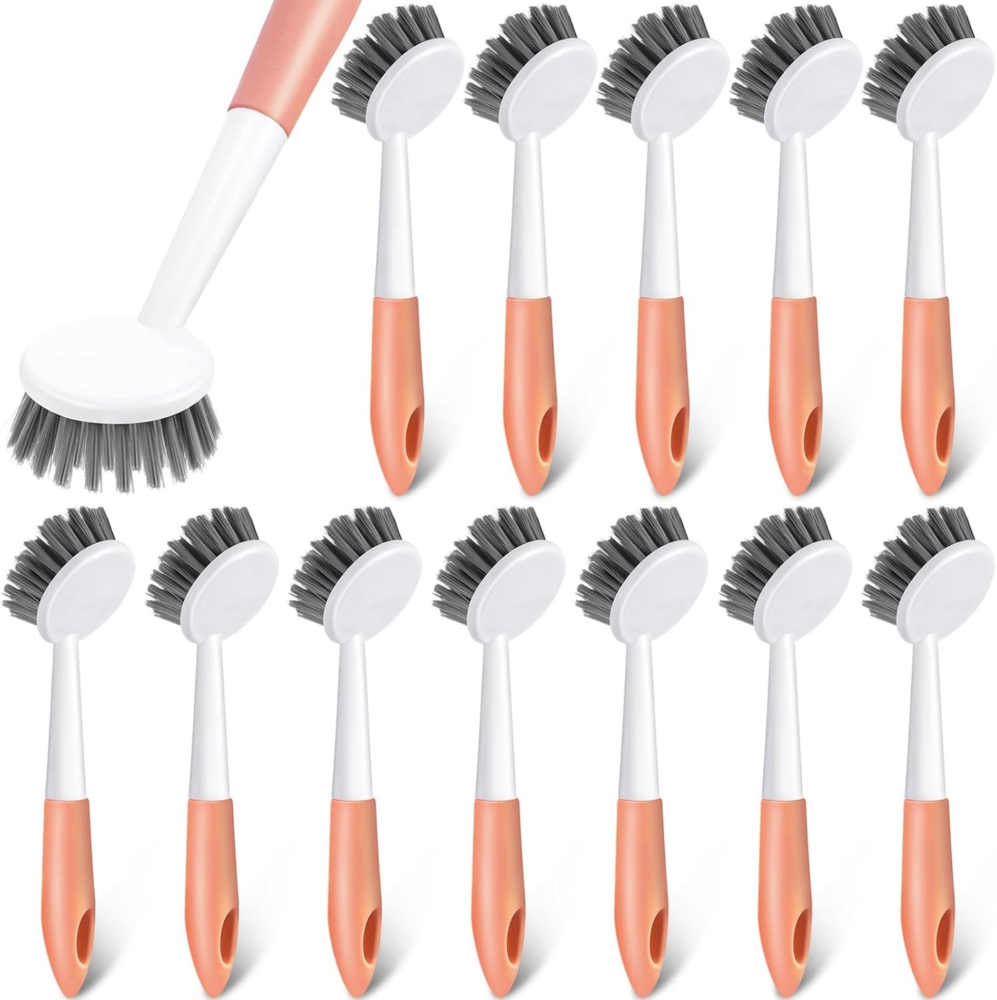 Patelai 12 Pack Kitchen Scrub Dish Brush with Long Handle Dish Scrubber with Stiff Bristles Scrub Brushes for Kitchen Dishes Washing Tools, Pots, Pans and Sink Cleaning (Celadon)