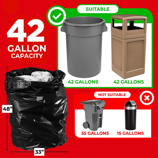 ToughBag 42 Gallon Trash Bags, 2.5 Mil Contractor Garbage Bags (50 COUNT) Heavy Duty Black Garbage Can Liners, 33 x 48" - Construction, Lawn, Industrial, Leaf - Made in USA