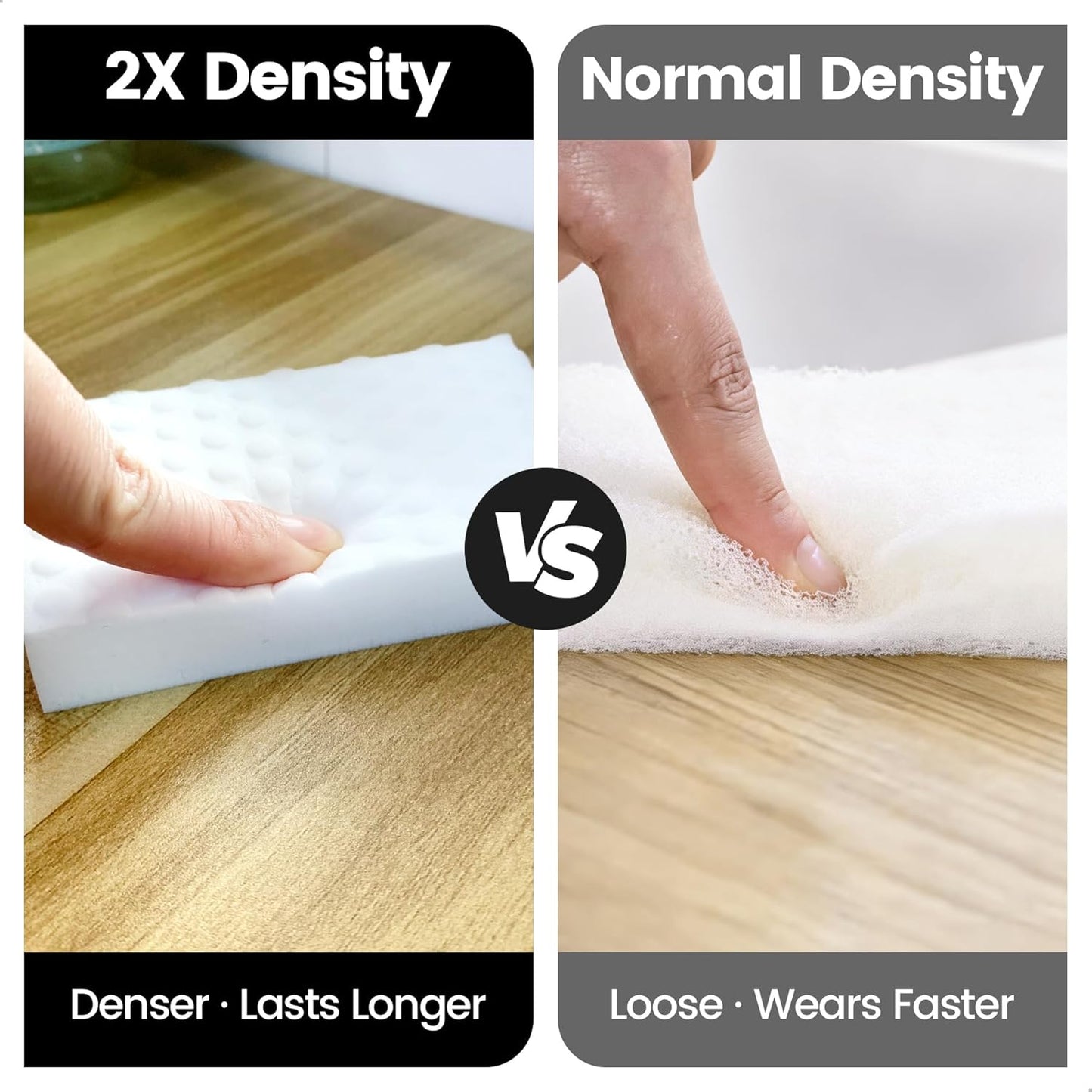 MOJOTORY Magic Sponges Cleaning Eraser, 2X Density Melamine Sponge, Cleaning Foam Pads, Multi-Functional Household Cleaning Supplies, for Kitchen, Bathroom, Furniture, Sink and Shoes, 10 Pack