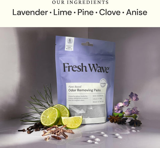 Fresh Wave Original Odor Eliminating & Deodorizing Packs - Bag of 6 & Fresh Pod Case - Safer Odor Relief for Small Spaces, Natural Plant-Based Odor Eliminator, Odor Absorbers for Home