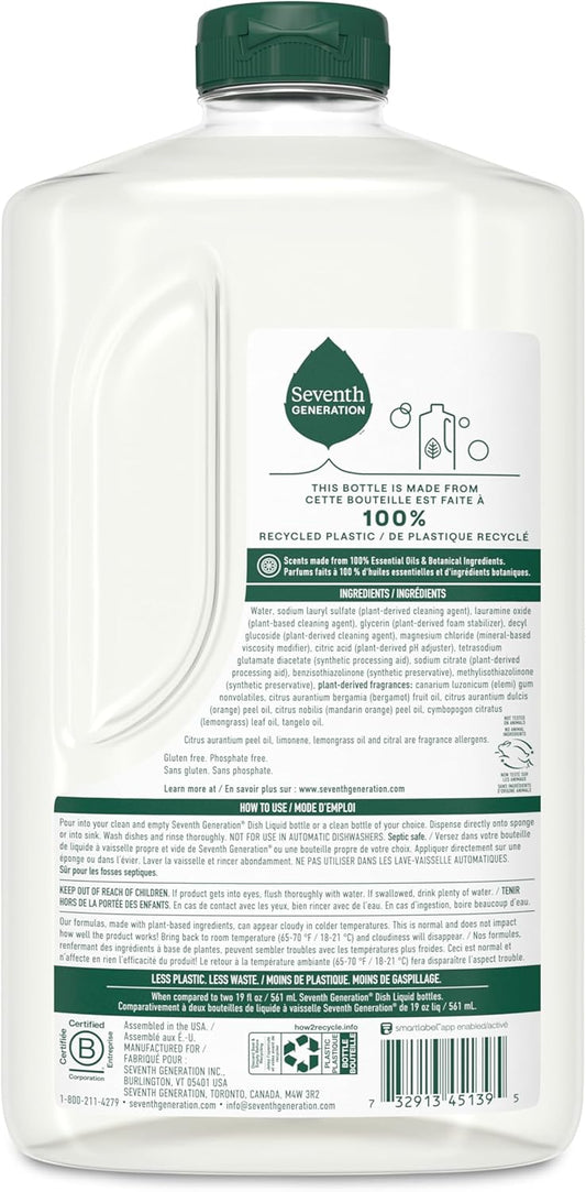 Seventh Generation Dish Soap Refill, Free & Clear, 50 fl oz, 3 Pack, Plant-Based Dishwashing Liquid for Grease & Tough Food Messes, For Sensitive Skin
