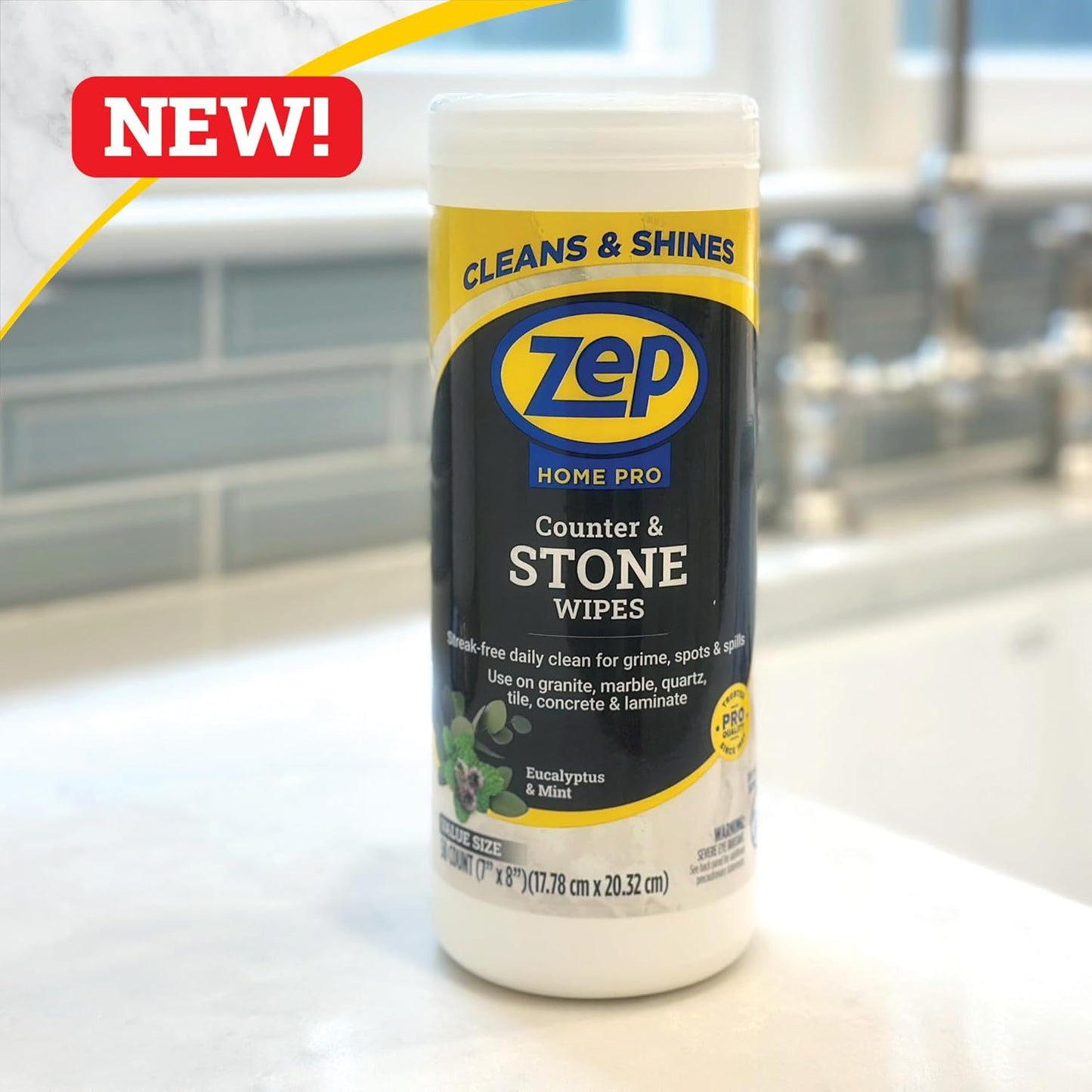 Zep Home Pro Counter & Stone Wipes 50 count - R59212 - Streak-free daily clean for grime, spots and spills