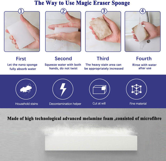 Magic Sponge Eraser Sheets, 52Pcs All-Purpose White Melamine Sponge Convex Point Disposable Magic Cleaning Wipes for Furniture Kitchenware, Hard-to-Reach Places, Shoe