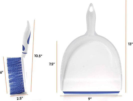 Superio Brush and Dustpan Set, Rubber Edge for Easy Dirt Pickup, Durable Plastic Broom Set with Ergonomic Grip Handle, for Table, Countertop, Desk (1)