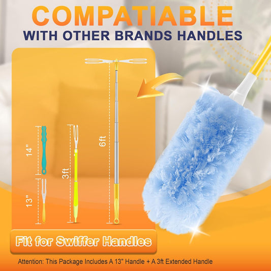 30-Pack Heavy Duty Duster Refills Compatible with Swiffer, 3FT Extendable Handle, 5X Multi-Surface Microfiber Duster for Home, Fans, Blinds, Vents & Car Cleaning