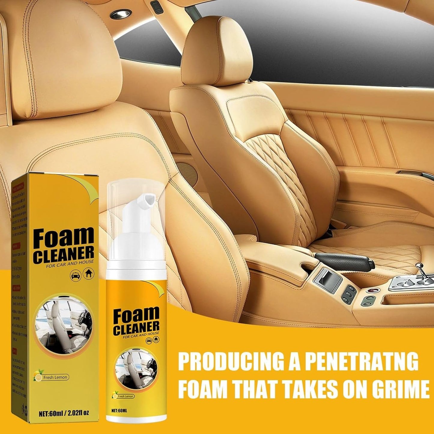 2PCS Foam Cleaner,Multipurpose Foam Cleaner,Fo-am Cle-aner All Purpose for Car,Fo-am Cle-anercar Lemon Flavor(100ml*2)
