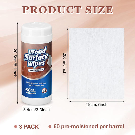 Threlaco 3 Pack 180 Count Wood Surfaces Wipes Wood Cleaner and Polish Wipes Furniture Floor Wet Cabinet Cleaner for Kitchen Bathroom Furniture Floors Cabinet Cleaning