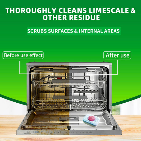32 Pack Dishwasher Cleaner & Deodorizer Tablets - 16 Months Supply, Heavy Duty Deep Cleaning Formula, Removes Limescale, Grease & Residue, Deodorizes & Refreshes, Works with All Dishwasher Type
