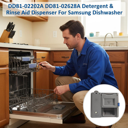 DD81-02202A ,DD81-02628A Dishwasher Detergent and Rinse Aid Dispenser Parts - Compatible with Samsung DW80M2020US, DW80R2031US/UG, DW80N3030US/UW/UB