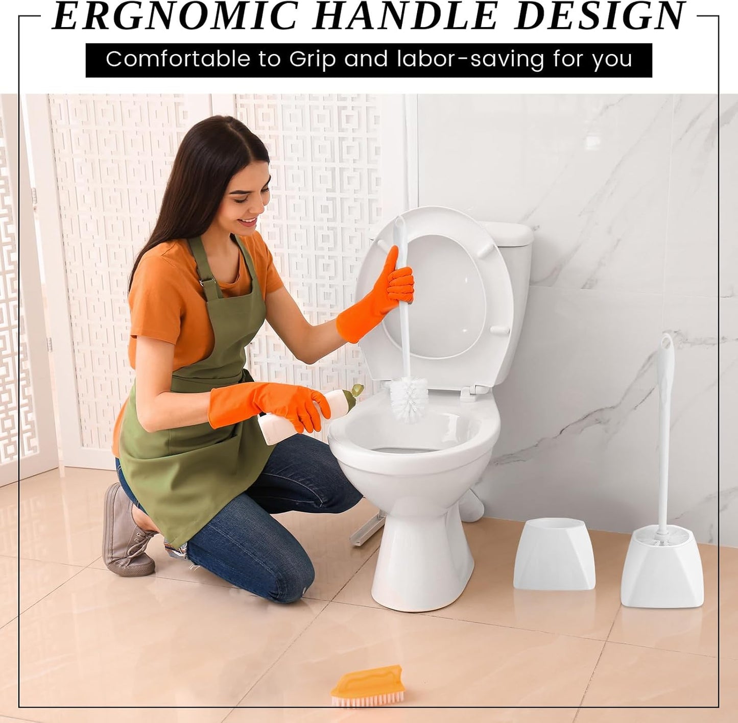 FoldTier 15 Sets Toilet Holder and Brush Set 16.14 Inch Toilet Bowl Cleaner Brush with Caddy Bathroom Scrub Plastic Scrubber with Long Handle for Bathroom Cleaning, Easy to Assemble (White)
