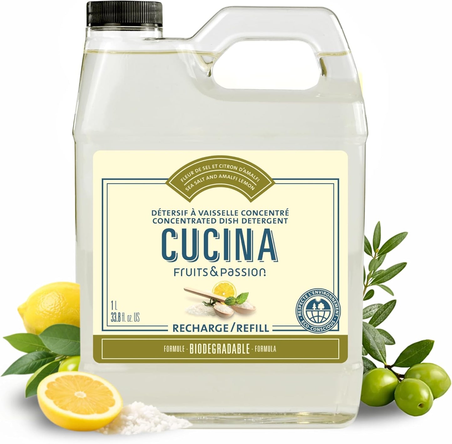 Fruits & Passion Cucina Dish Detergent Refill Sea Salt and Amalfi Lemon, 33.8 oz