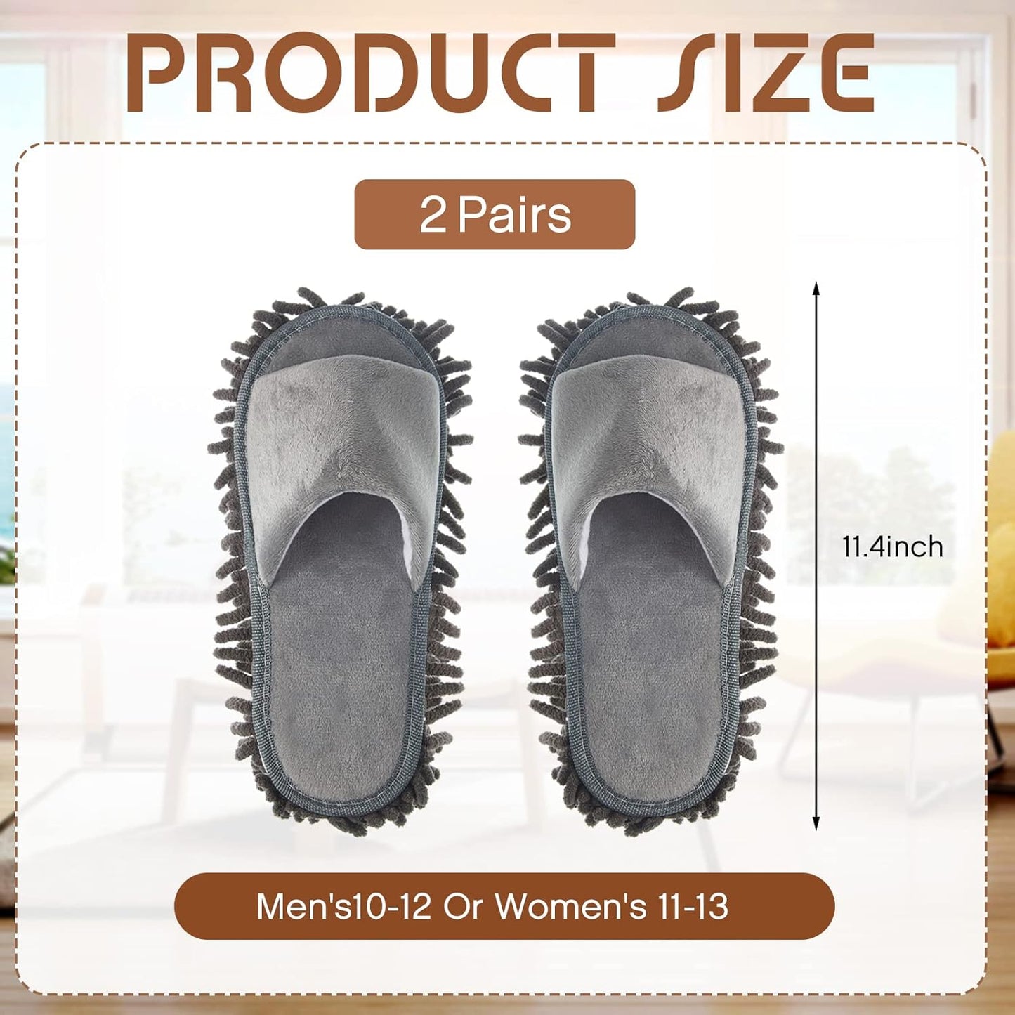 Jecery 2 Pairs Microfiber Cleaning Mop Slippers for Floor Cleaning House Mop Shoes Men and Women Washable Unisex Dusting Slippers Dirt Tool Supplies(Medium,Gray)