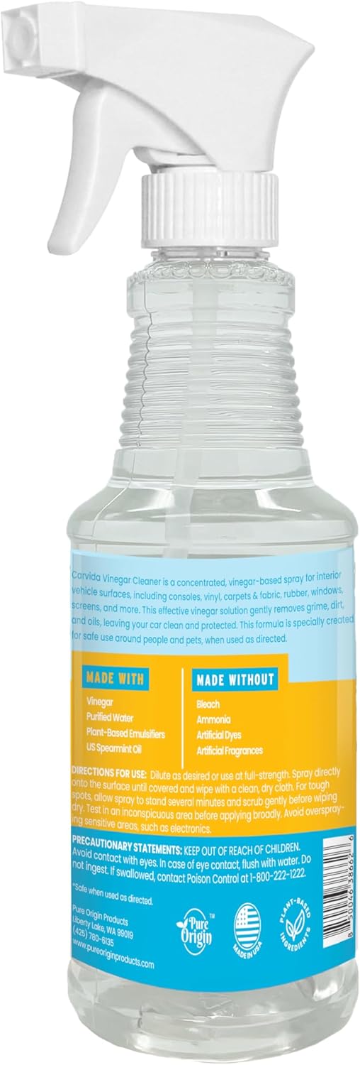 Carvida Vinegar Cleaner, Plant-Based, Multi-purpose Automotive Cleaning Spray, Natural Mint Scent, 16oz