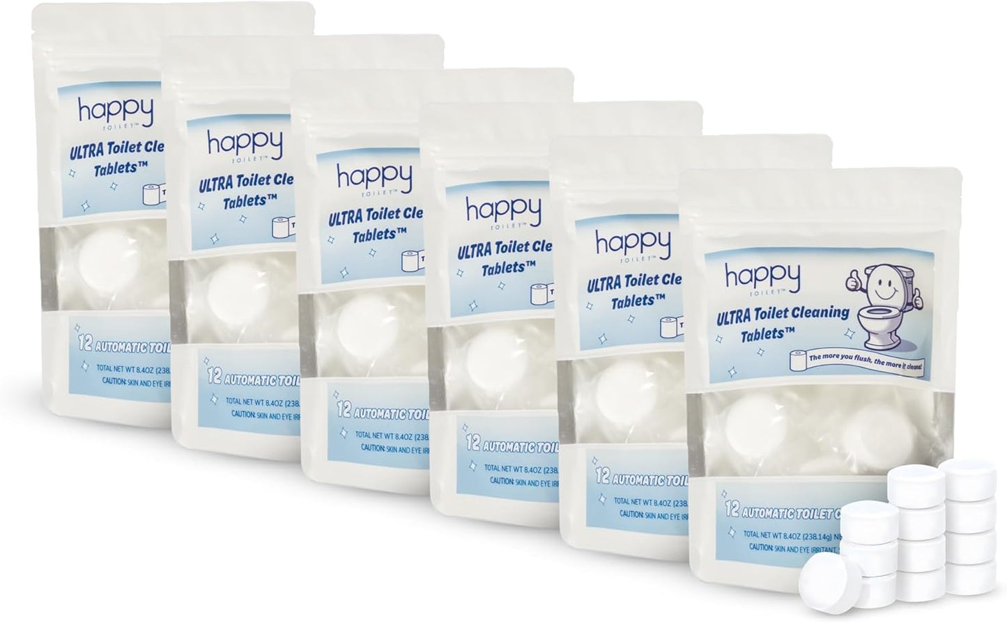 Happy Toilet Cleaner Automatic Toilet Bowl Cleaner Tablets Ultra-Strength Bathroom Toilet Tank Cleaner Tablets for Tank - Toilet Bowl Cleaners Resealable 12-Pack Bag