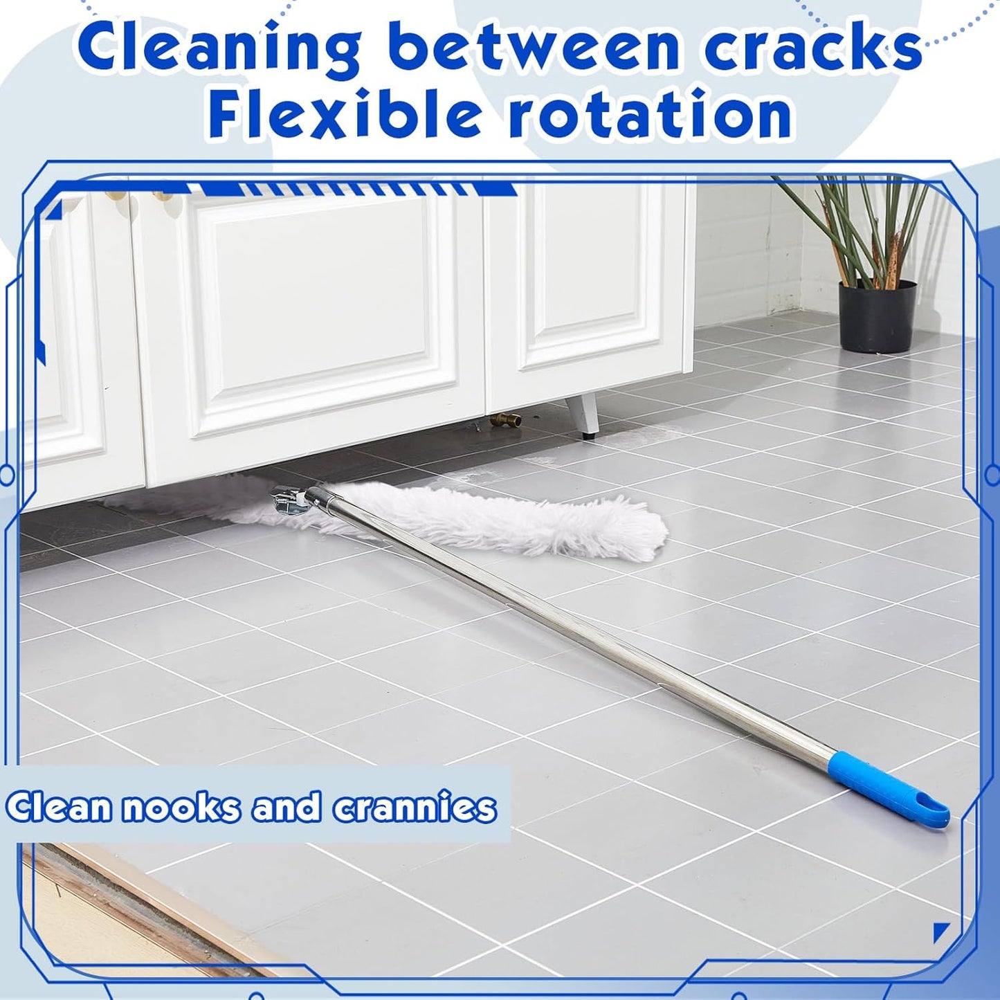 Suclain 4 Pcs Clip on Dust Mop Handle with Chuck 51.18 Inch Stainless Steel Flexible Maneuvering Mop Stick Replacement for Home Restaurant Kitchen Office Bathroom Wood Laminate Tile Floor Cleaning
