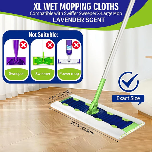 40 Count XL Heavy Duty Wet Mopping Cloths Refill Compatible with Swiffer Sweeper XL Mop, Disposable Wet Pads Refill X-Large Size for Multi-Surface Floor Cleaning, Lavender Scent