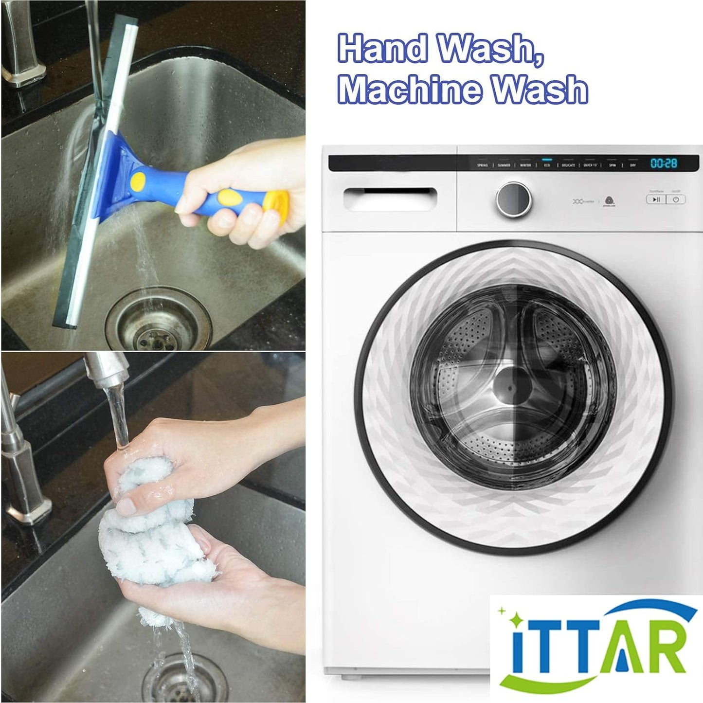 ITTAR Window Squeegee Cleaning Kit with 60 Inch Extension Pole | 12" Glass Cleaner Tool rubber Blade & 2 Microfiber Pads | Window Washing Equipment for High Windows, Shower Glass Doors, Car Windshield