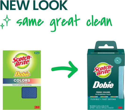 Scotch-Brite Dobie Non-Scratch All-Purpose Scrub Pads, 12 Total Pads (6 Packs of 2), Reusable Scouring Sponges for Kitchen & Bathroom, Safe on Non-Stick Cookware, Yellow