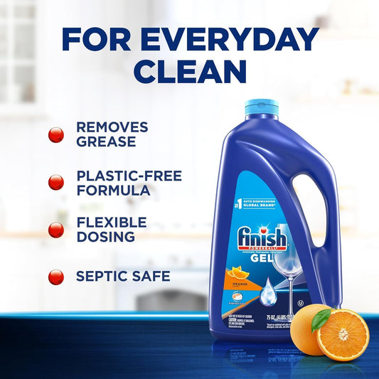 Bundle of Finish Scent Liquid Gel, Orange Fresh, 75 Ounce + Finish Gel Liquid Dishwasher Detergent, Advanced Deep Cleaning Power Dish Soap, Fights Tough Stains, Septic Safe, Lemon Scent, 75oz