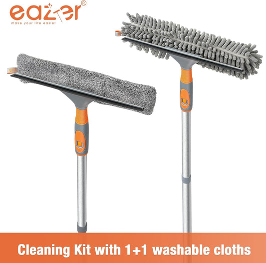 Eazer 89'' Squeegee Window Cleaner 2 in 1 Rotatable Window Cleaning Tool Kit with Extension Pole, Window Washing Equipment with Bendable Head for Indoor/Outdoor Window and Car Glass