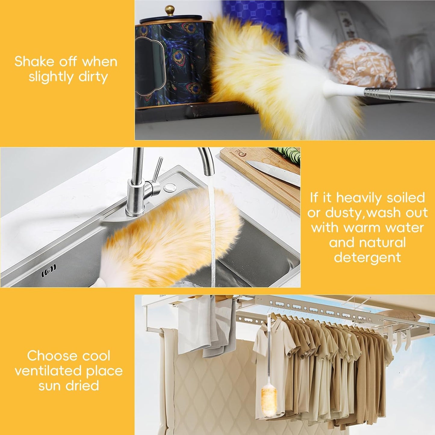 Lambswool Extendable Mini Duster 14-34 Inch Stainless Steel Extension Telescoping Pole Wool Dusters for Cleaning Ceiling Fans Window Blinds Car Interiors Furniture Dusting