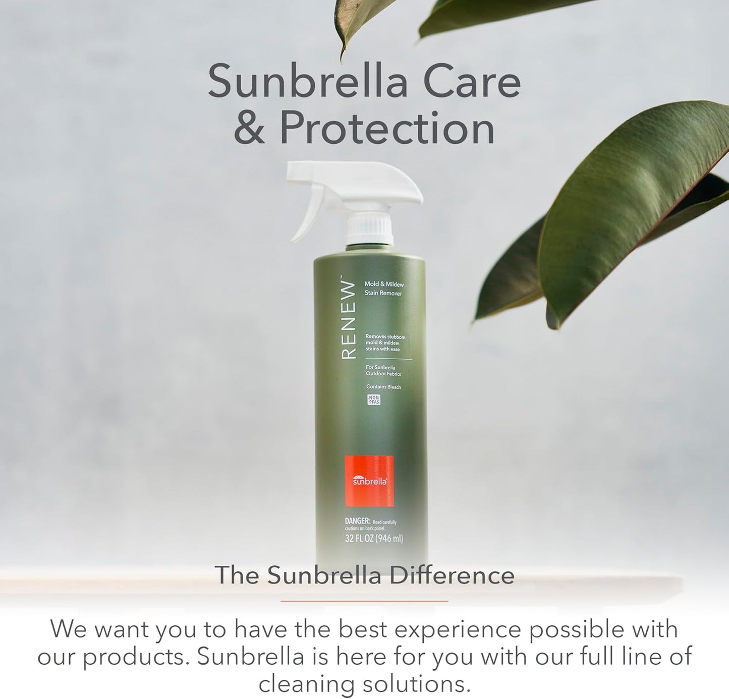 Sunbrella Renew Mold & Mildew Stain Remover | Deep Cleaning with Bleach | Outdoor Fabric Cleaner for Cushions, Pillows, Awnings, Boat Covers & More | Dual-Action Spray Nozzle | 32oz
