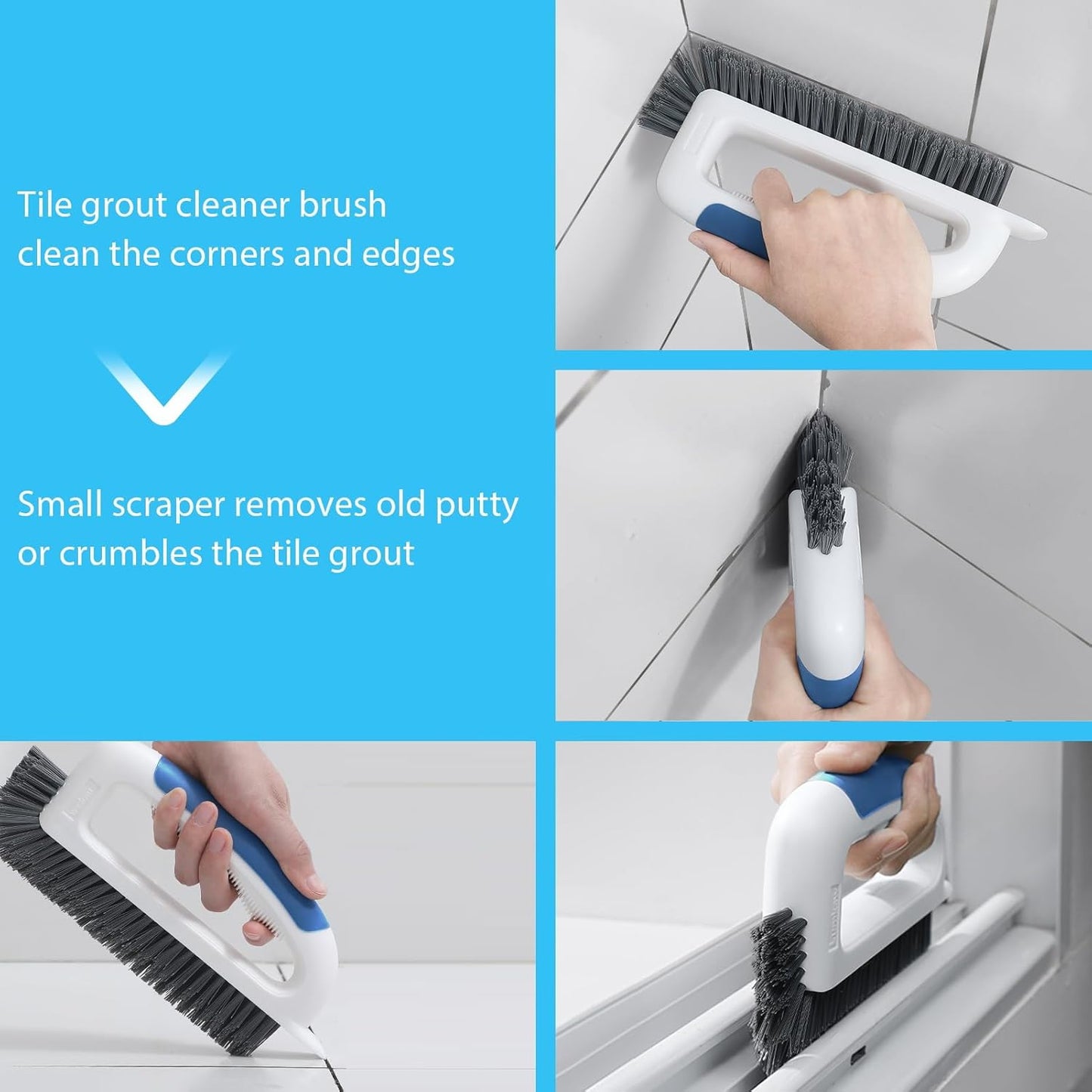 Lumkew Grout Cleaner Brush for Floors Tile Corner, V Shape Stiff Scrubber Cleaning Bathroom Shower, Blue,1 Pcs