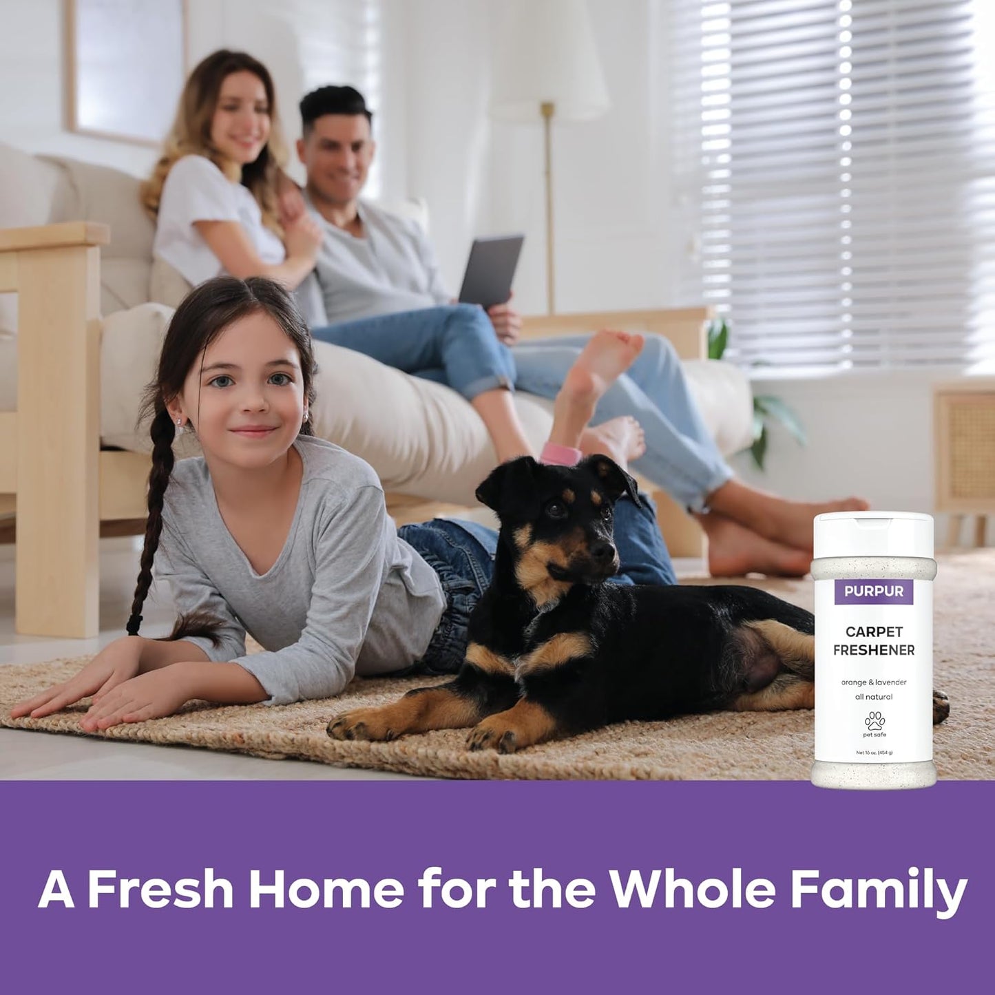 PURPUR Carpet Freshener & Deodorizer Powder | Pet Fresh Odor Eliminator for Carpets, Rugs, and Upholstery | Safe for Pets & Kids | Natural Lavender & Orange Scent | Bundle