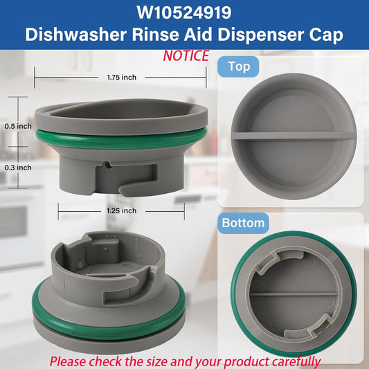 Upgraded WPW10524919 Dishwasher Rinse Aid Cap Replacement Compatible with Whirlpool Amana Ikea WDP350PAAW5 KDTE104DSS0. W10524919 Dispenser Cap Replace W10524923 Dishwasher Rinse Aid Dispenser Cap