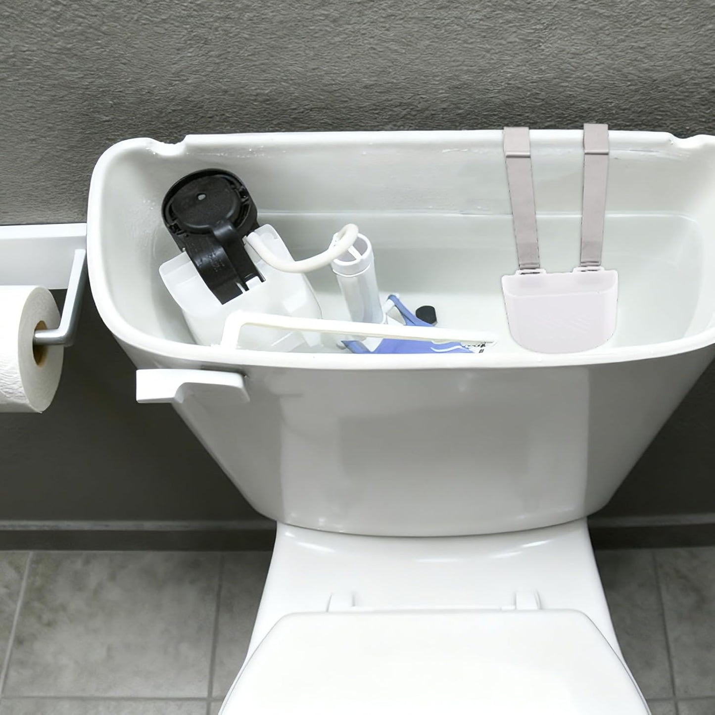 2pcs Toilet Tablet Holder, Plastic & Metal Hanging Bowl Cleaning Tablet Brackets Fits Most Standard Toilet Tablets Tanks Caddy Easy to Install (White)