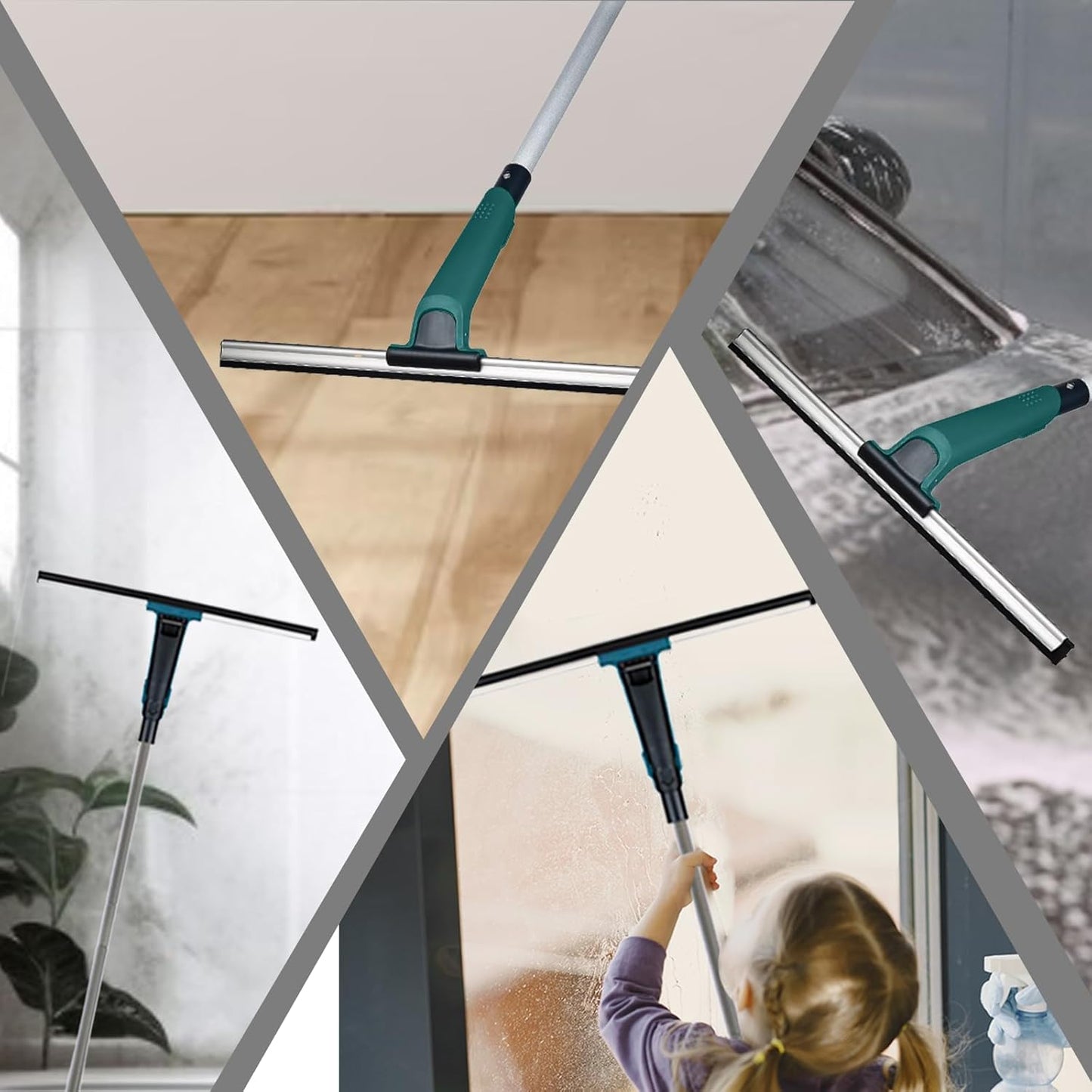 60" Professional Squeegee with Long Handle - Window, Shower & Floor Cleaner for Glass, Tile, Concrete, Mirror, Windshield, Bathroom, Car, Home & Garage