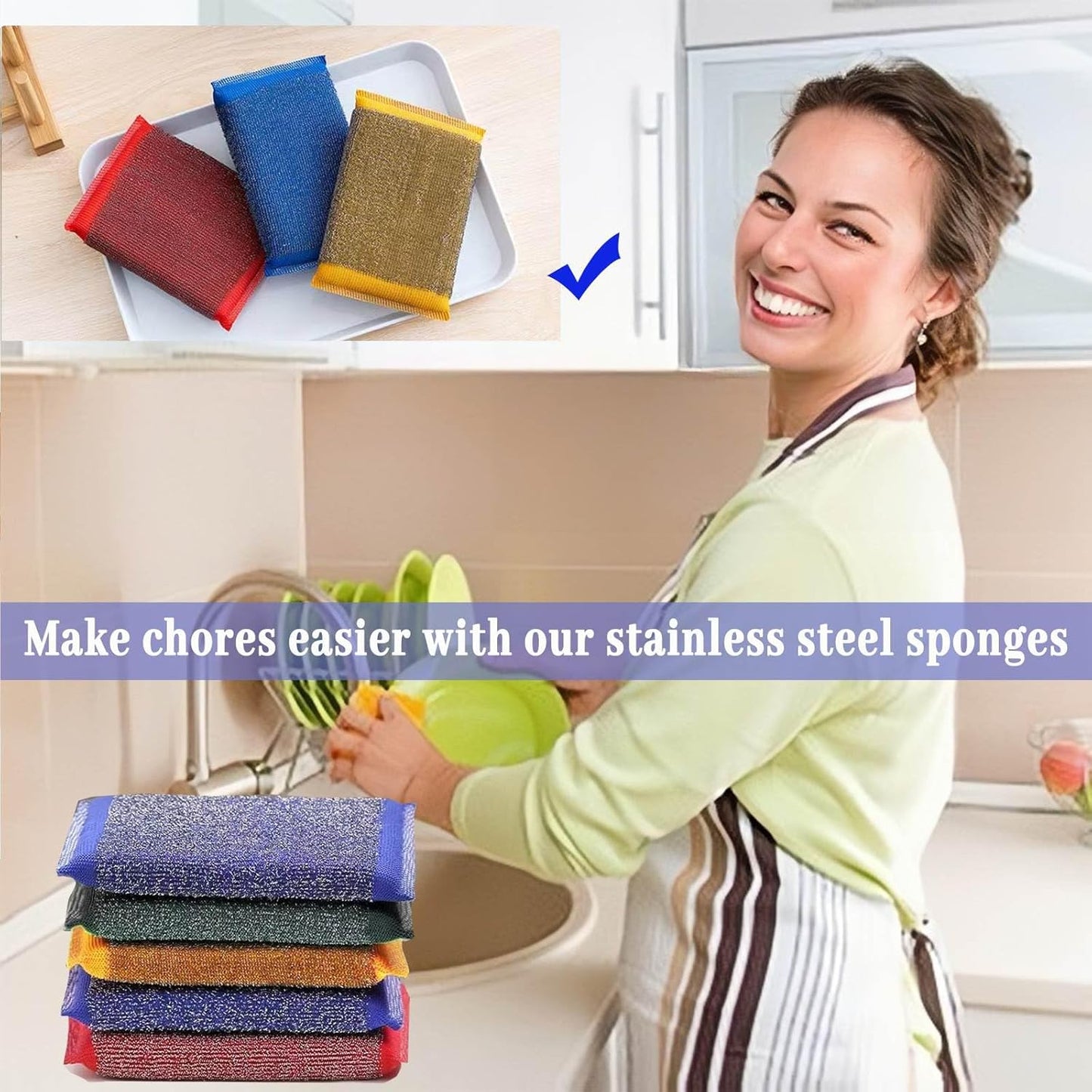 Steel Wool Scrubber Dish Sponges - Kitchen Scrubbing Pads Pot Scrubber for Kitchen Non Scratch, Soft and Fast sponges for Cleaning (6 Pack)