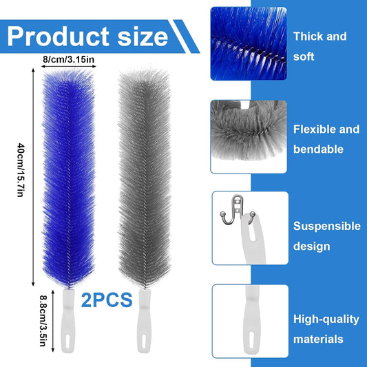 2 Pcs Cobweb Duster, Bendable Fan Duster, Plastic Fan Cleaner Brush,Microfiber Head Dusting Brush, Reusable Dust Remover for Air Conditioning Shutters,Ceiling Fan Blades,Air Vents, Curtains, Cars