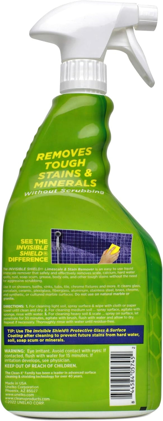 Invisible Shield Limescale & Stain Remover 32 fl. oz - Spray Away Hard Water & Soap Scum by UNELKO- Clean-X 2 pack