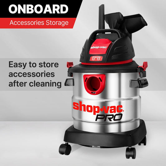 Shop-Vac 12 Gallon 6.0 Peak HP Wet/Dry Vacuum, Stainless Steel Tank, 3 in 1 Function Portable Shop Vacuum with Attachments, Drain Port, Ideal for Jobsite, Garage & Workshop. 5926211