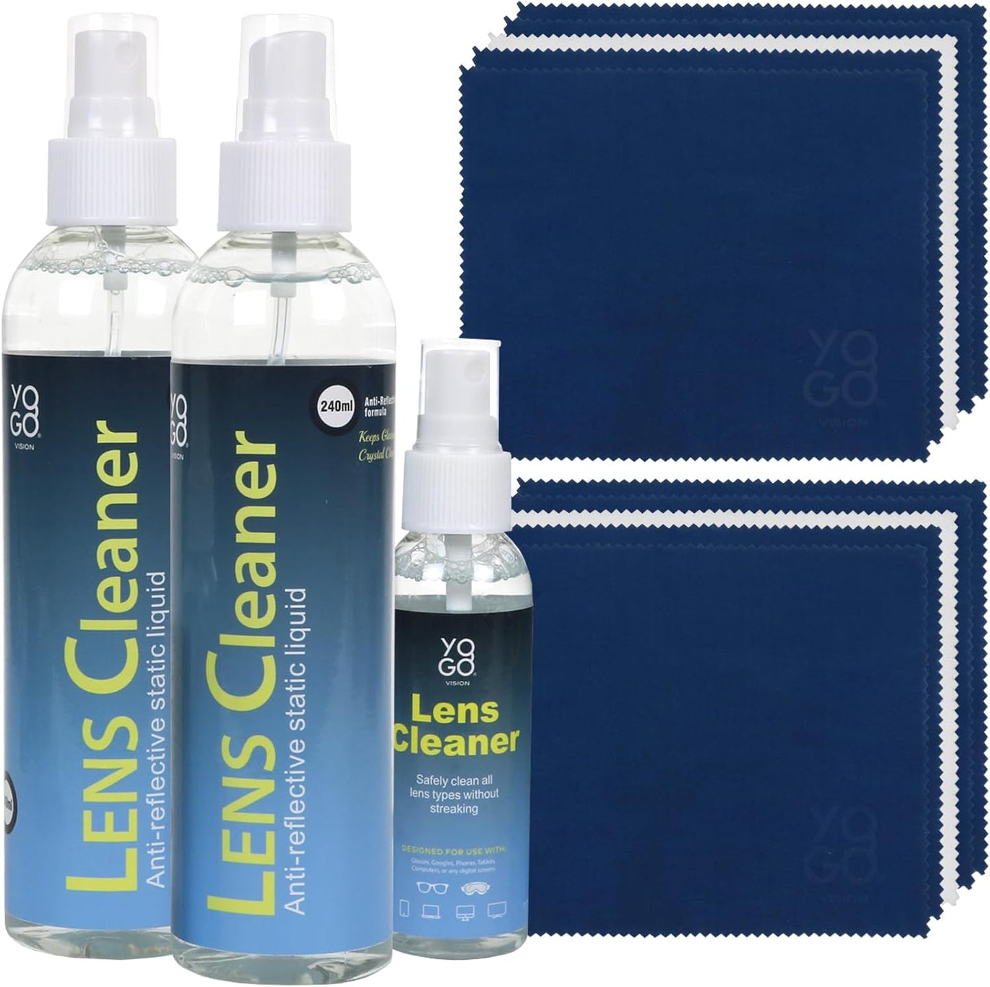 Lens Cleaner Spray 2 Eyeglass Cleaner Bottels, with 4 Microfiber Cloths Kit Ammonia and Streak Free Safe for Eyewear and Electronics