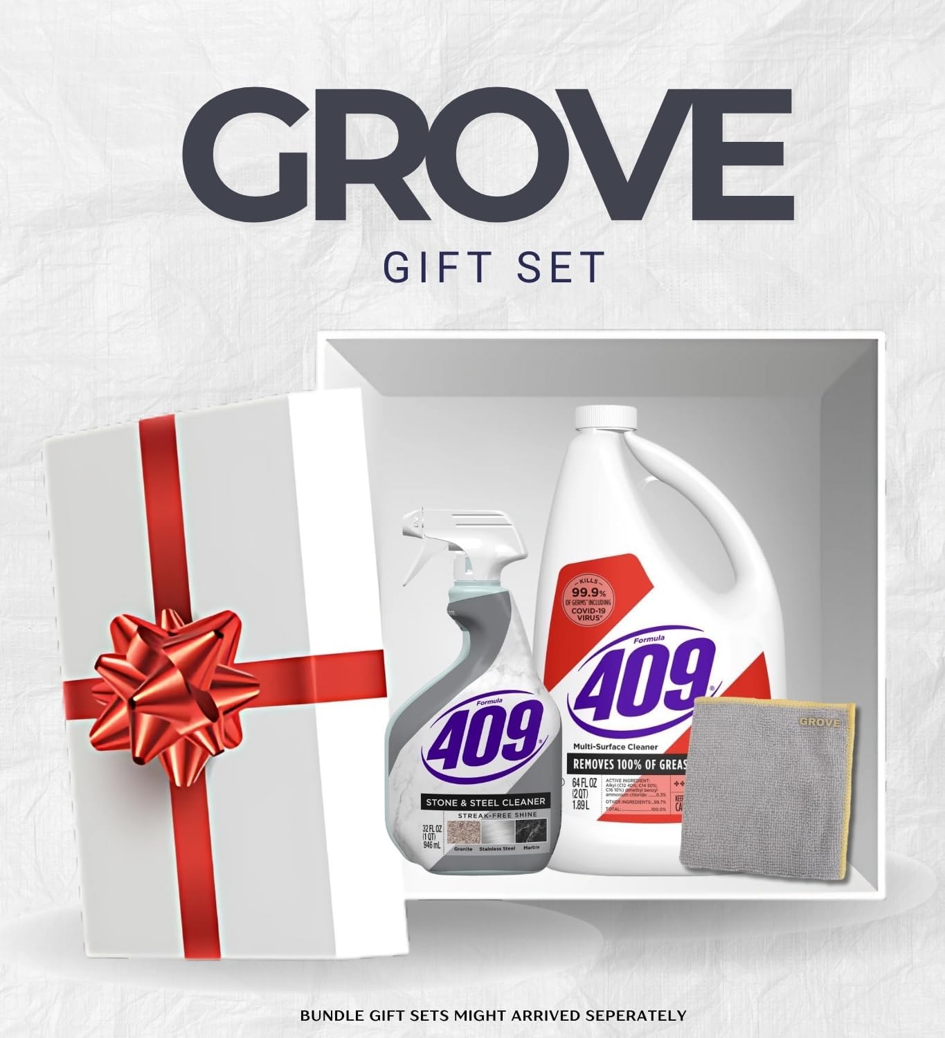 Formula 409 Stone/Steel Cleaner 32 oz Spray and Formula 409 Original Scent Multi-Surface Cleaner Liquid 64 oz Bundle with Microfiber Auto Cleaning Cloth – Stone and Countertop Care Gift Set (3 Items)