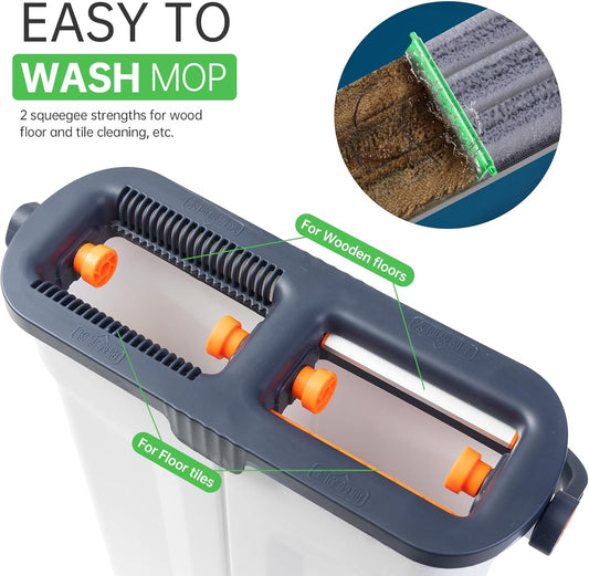 Mop and Bucket Set with Wringer Flat Mop Bucket System for Home Floor Cleaning,6 Reusable Microfiber Pads,Extended Stainless Steel Handle,Ideal for Hardwood,Wood,Laminate Floors,and Bathroom Mop