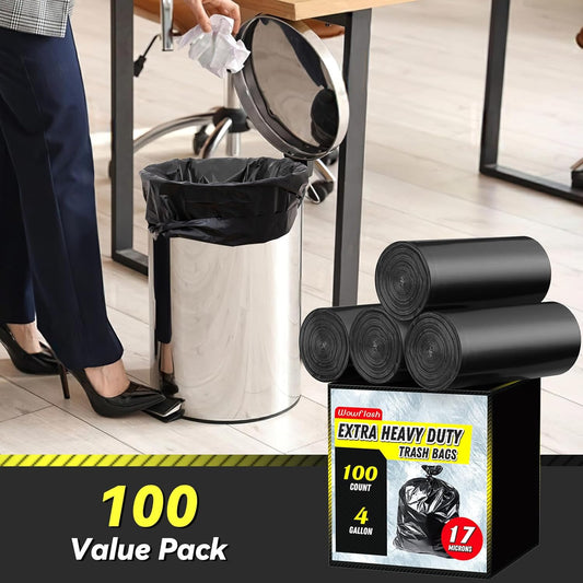 100 Count 55-60 Gallon Trash Bags, Sturdy & Tear-Resistant Commercial Can Liners 55 Gallon, Large Garbage Bags, Large Black Trash Bags for Commercial, Lawn and Leaf Bags