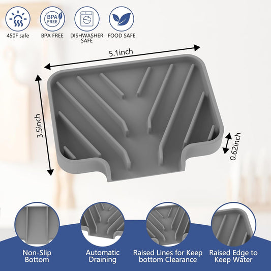 JACZZO Silicone Sponge Holder for Kitchen Sink With Drain Spout, Self Draining, Kitchen Soap Tray, Bathroom Organizer, Sink Caddy (Grey, 10×4)