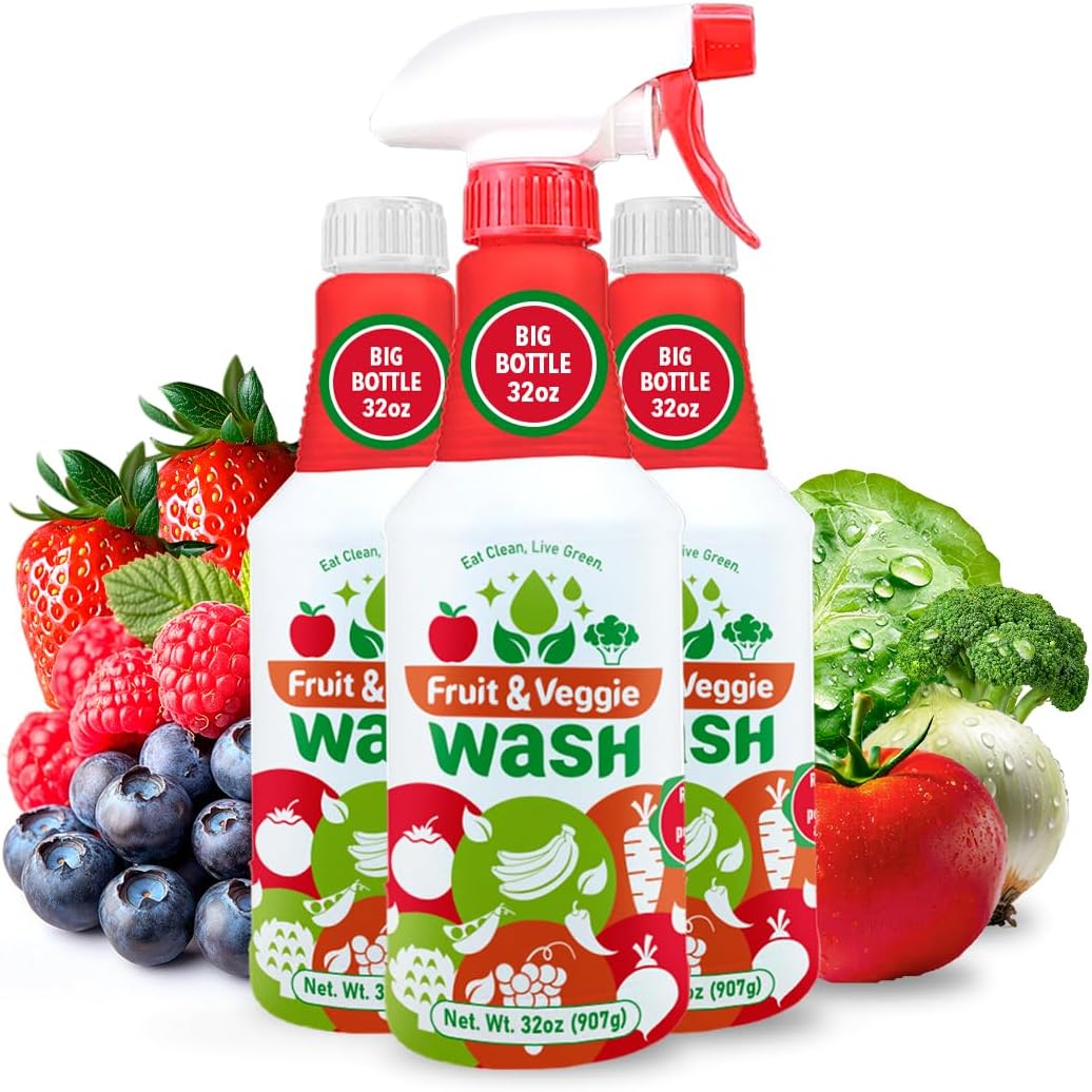 Dr. Robaina Fruit & Veggie Wash – Produce Cleaner Spray 32 fl oz | Removes Waxes & Harmful Residue | No Aftertaste | Baby-Safe Plant-Based Formula | Made in USA