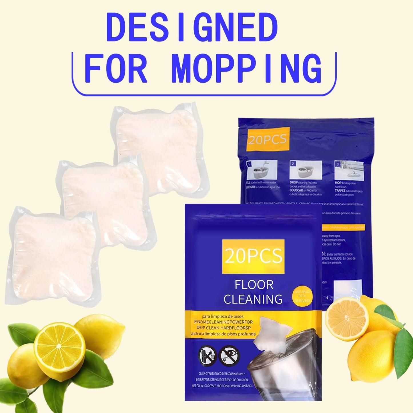 Natural Hard Floor Cleaner PACSS - Lavender Scent (20 Count) | Plant-Based Ingredients | Safe for Tile, Vinyl, Laminate & More | Compatible with OCedar & All Standard Mop Buckets