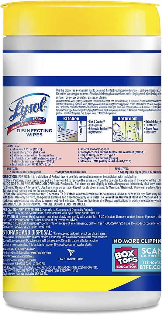 Lysol Disinfecting Wipes, Lemon and Lime Blossom, 80 Count (Pack of 6)