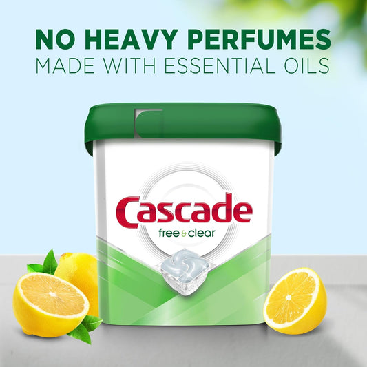 Cascade Free & Clear ActionPacs, Dishwasher Detergent, Lemon Essence, Dishwasher Soap, Dishwasher Pods, 62 Count