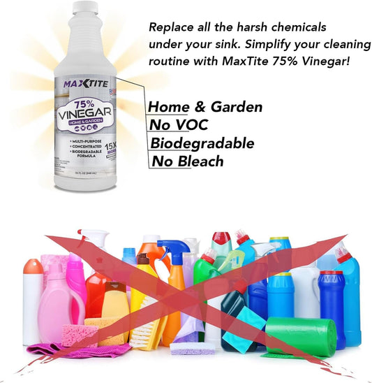 MaxTite Ultra-Concentrated 75% Vinegar for Home & Garden Cleaning (32 oz)