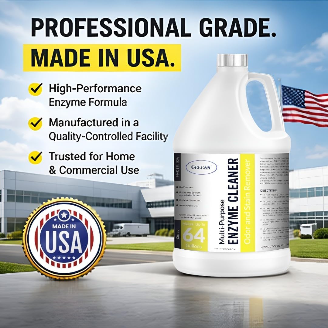 Multi-Purpose Probiotic Enzyme Cleaner, (128 oz, Citrus) - Pet Stain and Odor Remover - Concentrated - Professional & Home Strength Drains, Floors, Bathrooms, Toilets Trash Can, Made in USA