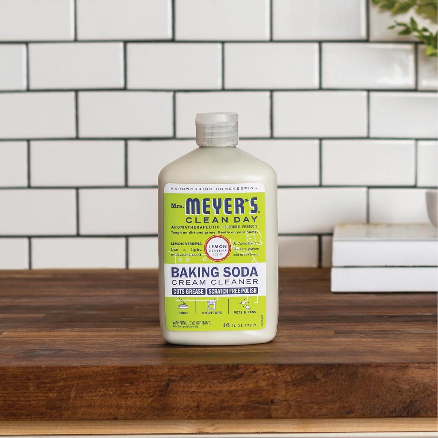 MRS. MEYER'S CLEAN DAY Baking Soda Cream Cleaner, Cuts Grease, Scratch-Free Polish, Lemon Verbena, 16 Fl Oz, Pack of 1
