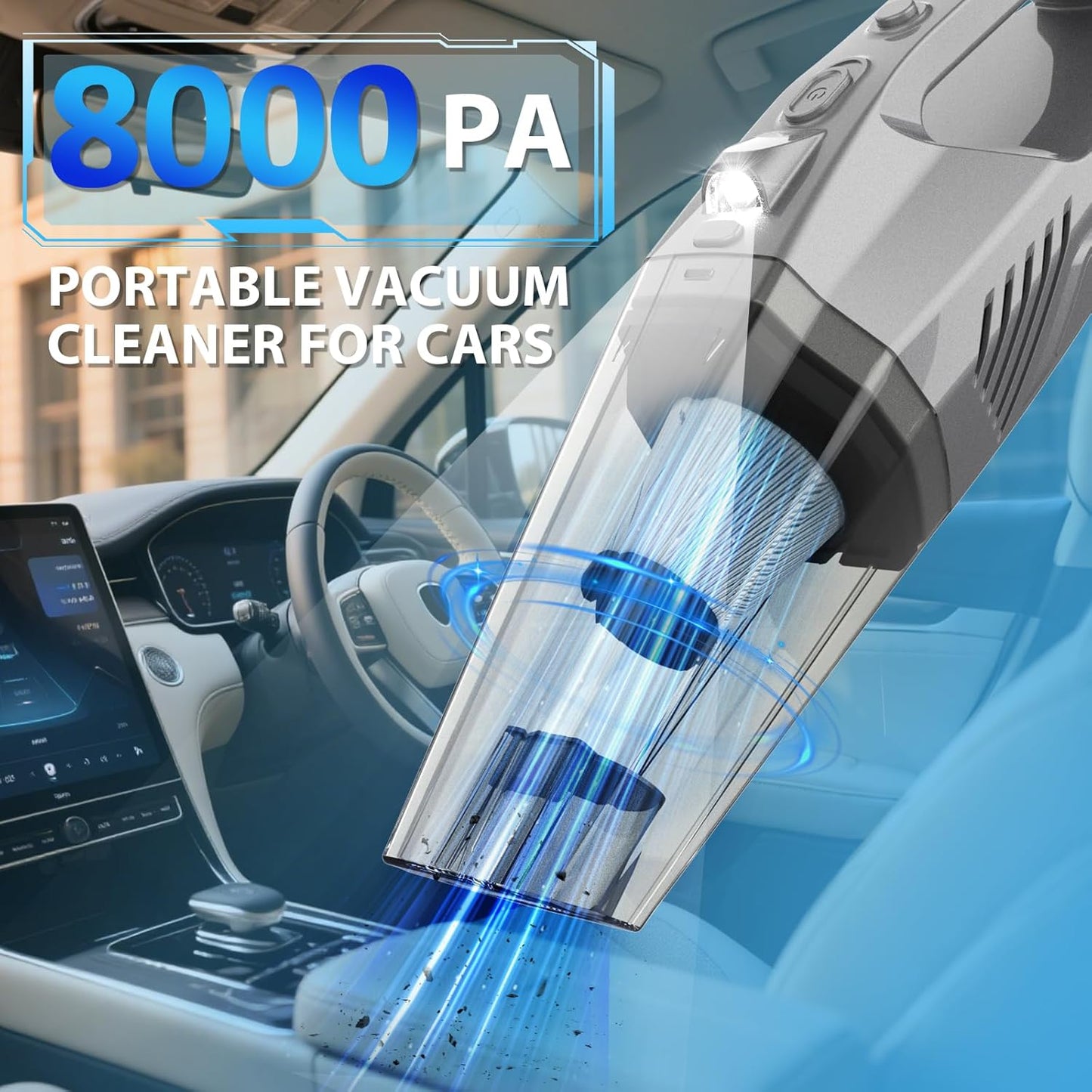 THINKWORK Microfiber Feather Duster for Car Cleaning, Car Interior Detailing Kit with High Handheld Power Vacuum Cordless, Ceiling & Fan Duster for Home Cleaning