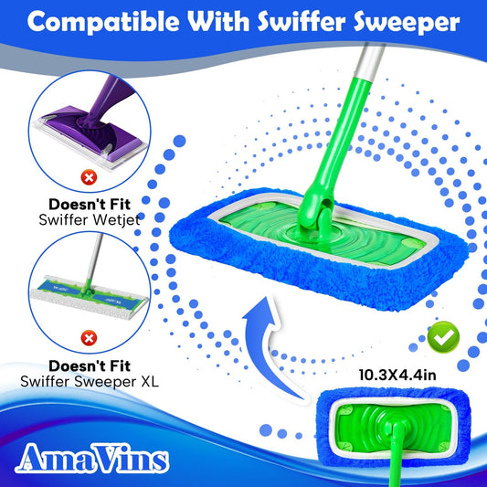 AmaVins 5 Pack Reusable Microfiber Mop Pads Compatible with Swiffer Sweeper Mop, Wet and Dry Flat mop Cover, Washable Mop Pads for Surface/Hardwood Floor Cleaning (Mop is Not Included)